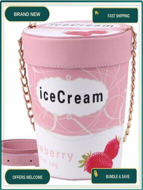 PU Leather Ice Cream Crossbody Bucket Bag Adjustable Chain Purse